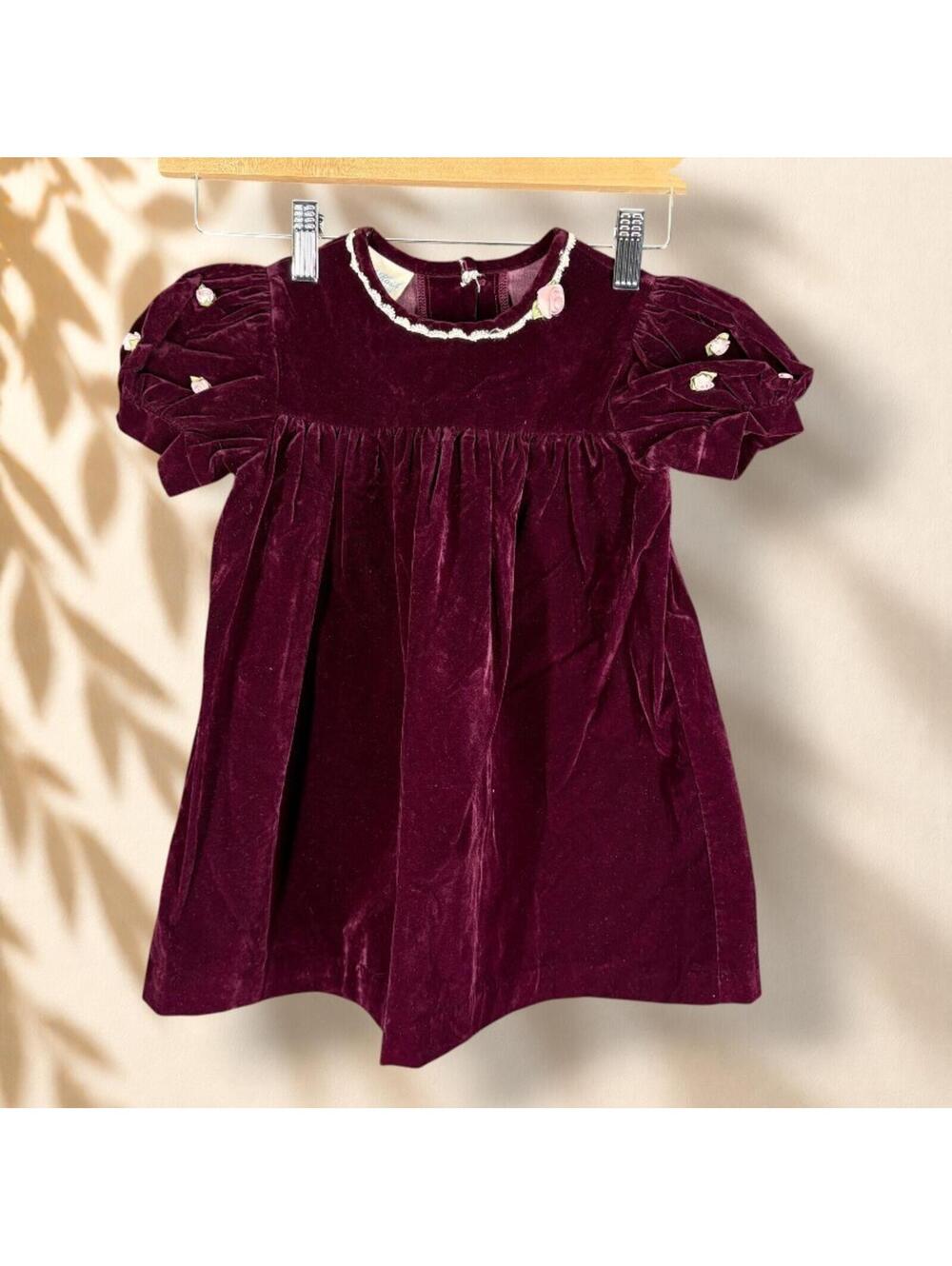 OshKosh Dress Girls 3T Red Shift Short Crew Neck Button Short Sleeve Velvet